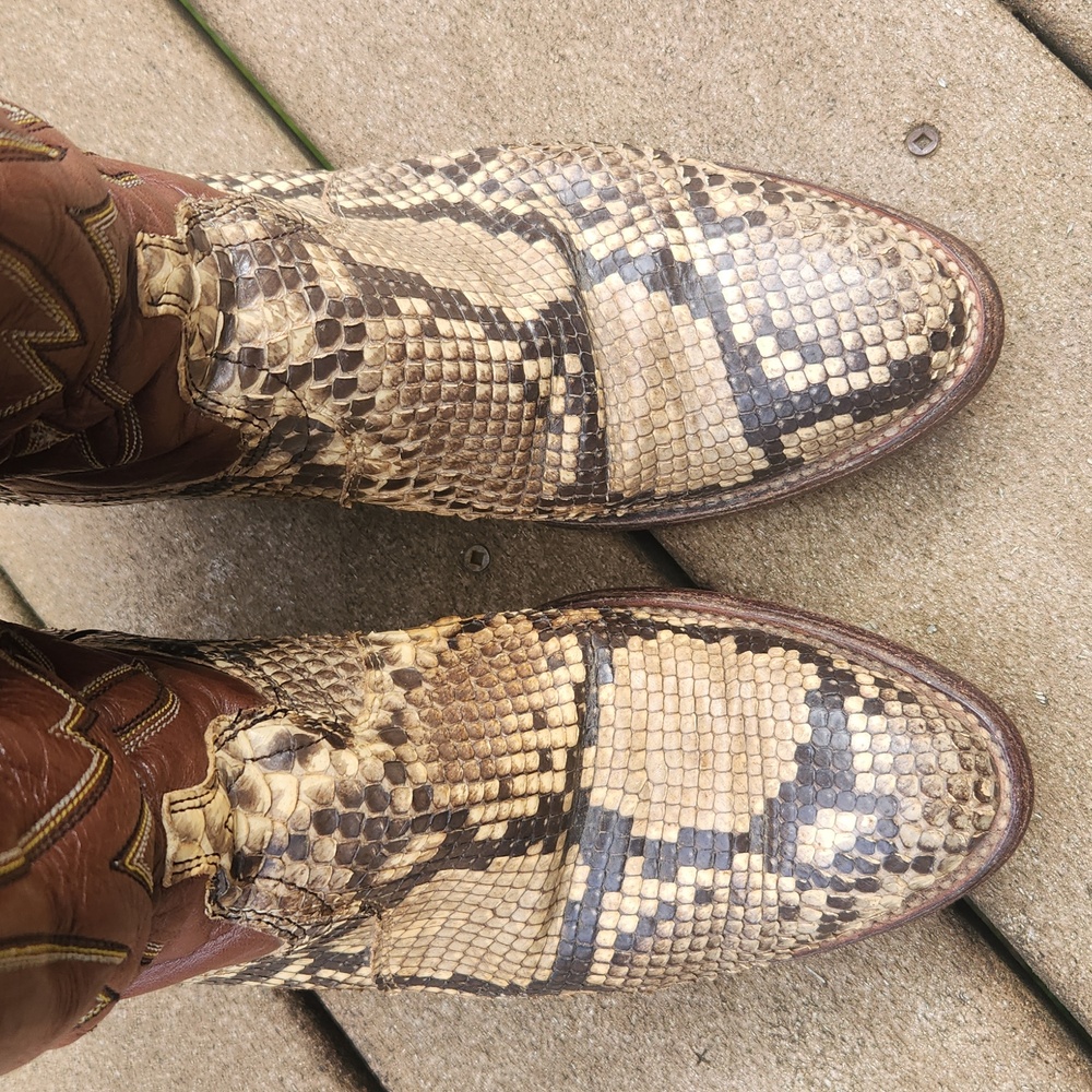 Dan Post Snake Skin Cowboy Boots Men's Size 6.5 C Approx Women's Size 8 C - Picture 5 of 17